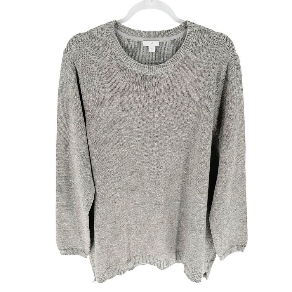 J Jill Sweater Womens XL Gray Silver Metallic Tunic Pullover Holiday Soft Comfy